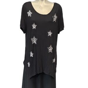 INC International Concepts Black Sequined‎ Star Tunic Top Plus Size 2X